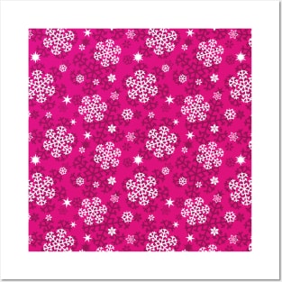 Snowflakes Pattern on Magenta Pink Posters and Art